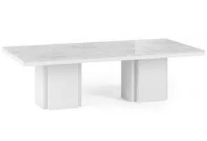 TemaHome Dusk spisebord i finér og marmor 262 x 130 cm - Mat hvid/Hvid marmor