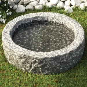  Fuglebad i grå grovhugget granit, Ø35 cm
