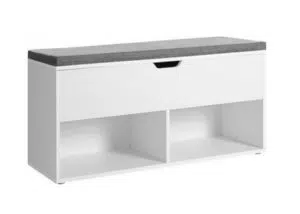 Skoreol med bænk i møbelplade og polyester 100 x B30 cm - Hvid/Grå
