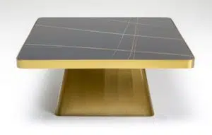 KARE DESIGN Miler Gold sofabord, kvadratisk - mineralsk marmor og gyldent stål (80x80)