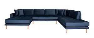U-sofa med åben ende venstrevendt i mørkeblå med fire puder HN1005 Åben Ende - 1301463